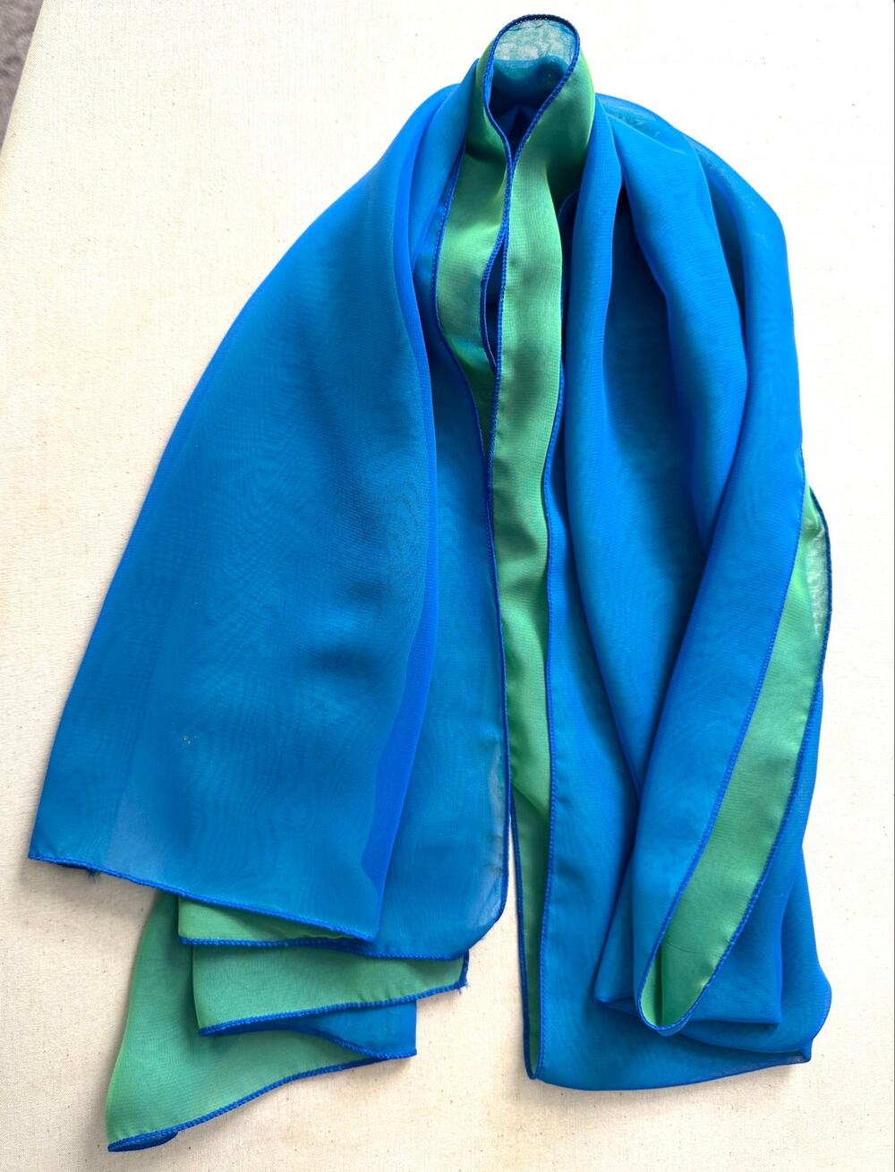 Vintage Scarf Blue and Green Reversible Polyester Scarf